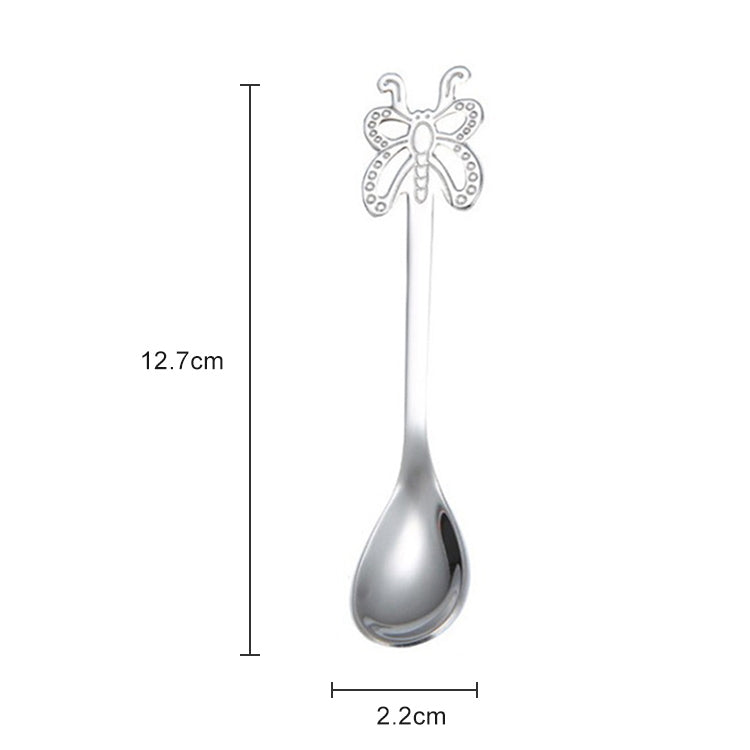 Multicolor Stainless Steel Butterfly Coffee Spoon Fruit Cold Drink Ice Cream Dessert Tea Spoon, Silver, Gold, Rose Gold, Rainbow, Black, Purple