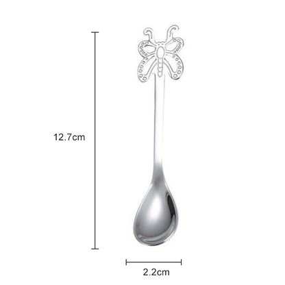 Multicolor Stainless Steel Butterfly Coffee Spoon Fruit Cold Drink Ice Cream Dessert Tea Spoon, Silver, Gold, Rose Gold, Rainbow, Black, Purple