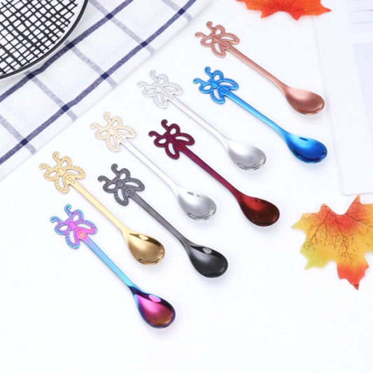 Multicolor Stainless Steel Butterfly Coffee Spoon Fruit Cold Drink Ice Cream Dessert Tea Spoon, Silver, Gold, Rose Gold, Rainbow, Black, Purple