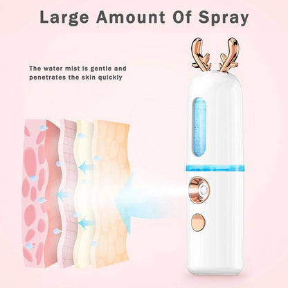 Facial Steamer Nano Spray Water Replenishing Instrument Portable Cold Spray Machine Charging Beauty Instrument Alcohol Disinfection, Cute Rabbit, Cute Deer, Crown