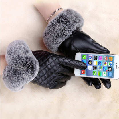 Women PU Leather Gloves Imitated Rabbit Fur Thick Warm Winter and Autumn Female Gloves