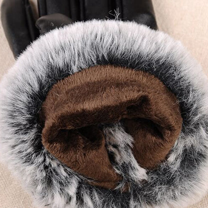 Women PU Leather Gloves Imitated Rabbit Fur Thick Warm Winter and Autumn Female Gloves