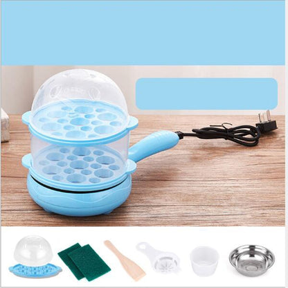 Multifunction Mini  Non-Stick Frying Pan Boiler Steamer Cooker Poached Eggpot, Yellow single frying pan + wooden shovel, Pink single frying pan + wooden shovel, Blue single frying pan + wooden shovel, Yellow single layer package + wooden shovel��������...
