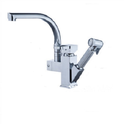 Kitchen Faucet Mixer Tap Single Handle Two Swivel Spouts Hot Cold Water Tap Pull Out Flushing Spray Tap, Low