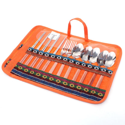 Outdoor Tableware 12 Piece Suit Camping Portable Stainless Steel Chopsticks Knife Fork Spoon Supplies Picnic Bag