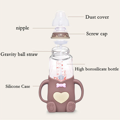 Baby Silicone Glass Bottles Drop-proof and Flatulence-proof Glass Baby Bottle