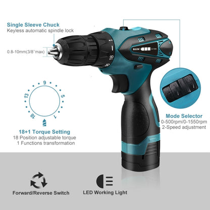 HILDA Electric Drill Cordless Screwdriver Lithium Battery Mini Drill Cordless Screwdriver Power Tools, EU Plug, 16.8V with Carton Box, 12V with Carton Box, 12V with Plastic Box, 16.8V with Plastic Box