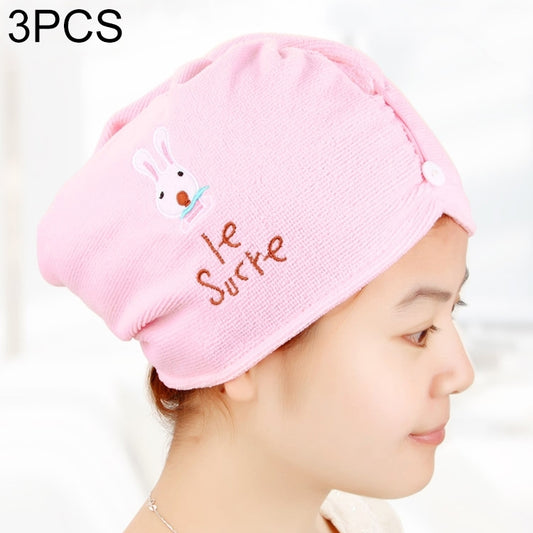 3 PCS Cute Cartoon Rabbit Thick Microfiber Absorbent Dry Hair Cap, Rabbit Thick Microfiber Dry Hair Cap(Pink), Rabbit Thick Microfiber Dry Hair Cap(Blue)
