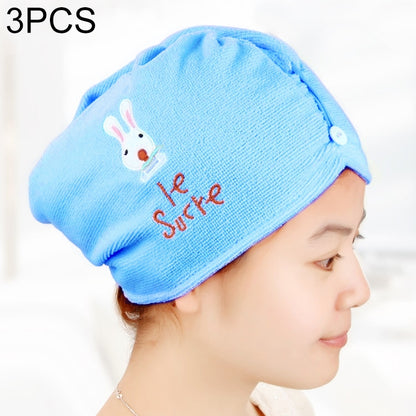 3 PCS Cute Cartoon Rabbit Thick Microfiber Absorbent Dry Hair Cap, Rabbit Thick Microfiber Dry Hair Cap(Pink), Rabbit Thick Microfiber Dry Hair Cap(Blue)