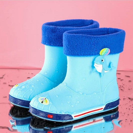 Children Non-Slip Plus Velvet Warm Cartoon Short Rain Boots, Inner Length 15cm With Cotton Cover, Inner Length 16cm With Cotton Cover, Inner Length 17cm With Cotton Cover, Inner Length 18cm With Cotton Cover, Inner Length 19cm With Cotton Cover��������...