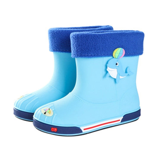 Children Non-Slip Plus Velvet Warm Cartoon Short Rain Boots, Inner Length 15cm With Cotton Cover, Inner Length 16cm With Cotton Cover, Inner Length 17cm With Cotton Cover, Inner Length 18cm With Cotton Cover, Inner Length 19cm With Cotton Cover��������...