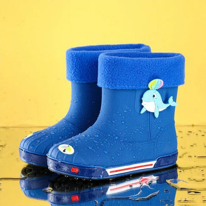 Children Non-Slip Plus Velvet Warm Cartoon Short Rain Boots, Inner Length 15cm With Cotton Cover, Inner Length 16cm With Cotton Cover, Inner Length 17cm With Cotton Cover, Inner Length 18cm With Cotton Cover, Inner Length 19cm With Cotton Cover��������...