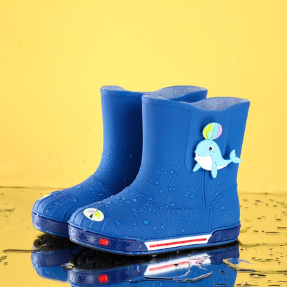 Children Non-Slip Plus Velvet Warm Cartoon Short Rain Boots, Inner Length 15cm With Cotton Cover, Inner Length 16cm With Cotton Cover, Inner Length 17cm With Cotton Cover, Inner Length 18cm With Cotton Cover, Inner Length 19cm With Cotton Cover��������...