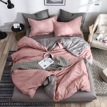 Bedding Set Solid Plaid Side Bed Comforter Duvet Cover Sheet Set
