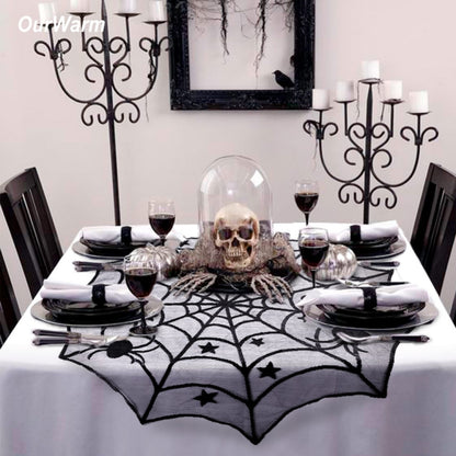 Halloween Party Black Lace Spider Web Tablecloth Decoration