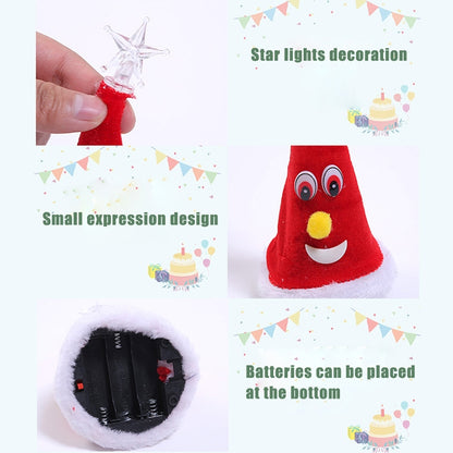6 inch Electric Cap Christmas Swing Tree Hat Christmas Ornaments Props, Shake Cap with Music, Shake Cap with Pentagram Light, Swing Tree with Bell, Swing Tree with Pentagram Light