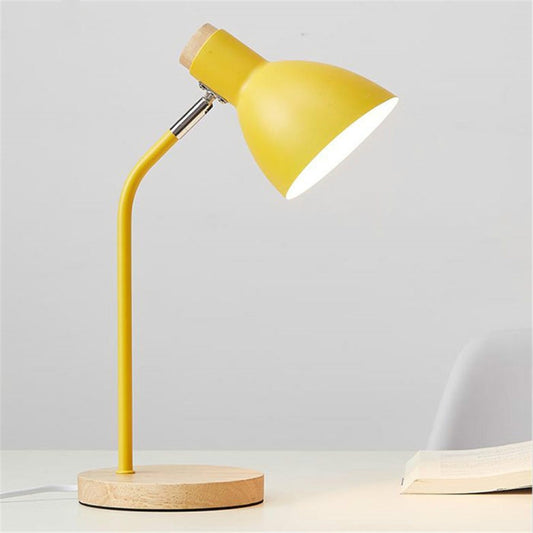 E27 Button Switch Wood Table Lamp Metal Shade Desk Light Bedside Reading Book Light Home Decor, Normal Bulb, 9W Led White Light, 9W Led 3-color Dimming