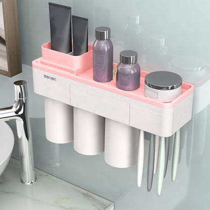 Free Punching Toothbrush Holder Set Bathroom Shelf, 3 Cups
