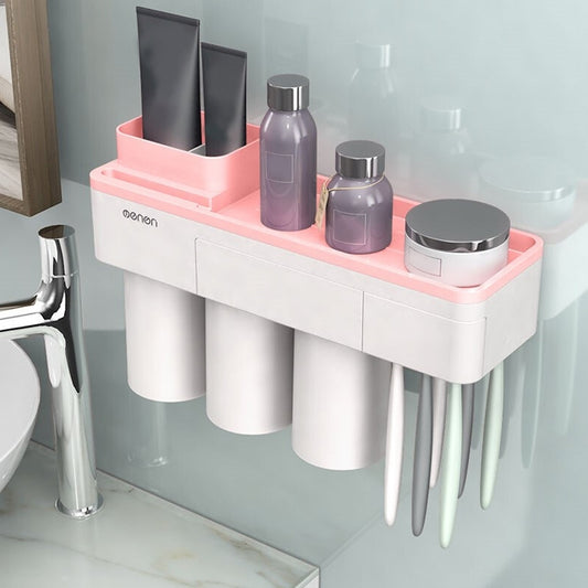 Free Punching Toothbrush Holder Set Bathroom Shelf, 3 Cups