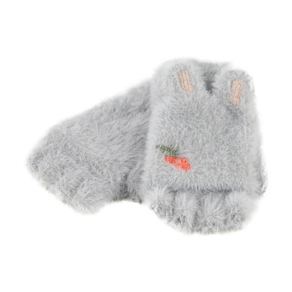 Children Half Finger Gloves Knitted Cold Warm Plus Velvet Fingerless Gloves