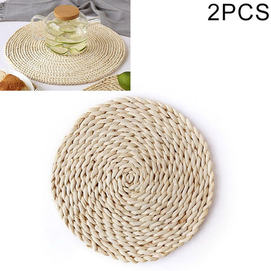 2 PCS Non-slip Natural Corn Woven Thickening Insulated Tea Mat Table Heat-resistant Casserole Mat, Round Coaster 10cm, Round Placemat 22cm, Round Placemat 35cm