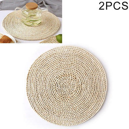 2 PCS Non-slip Natural Corn Woven Thickening Insulated Tea Mat Table Heat-resistant Casserole Mat, Round Coaster 10cm, Round Placemat 22cm, Round Placemat 35cm