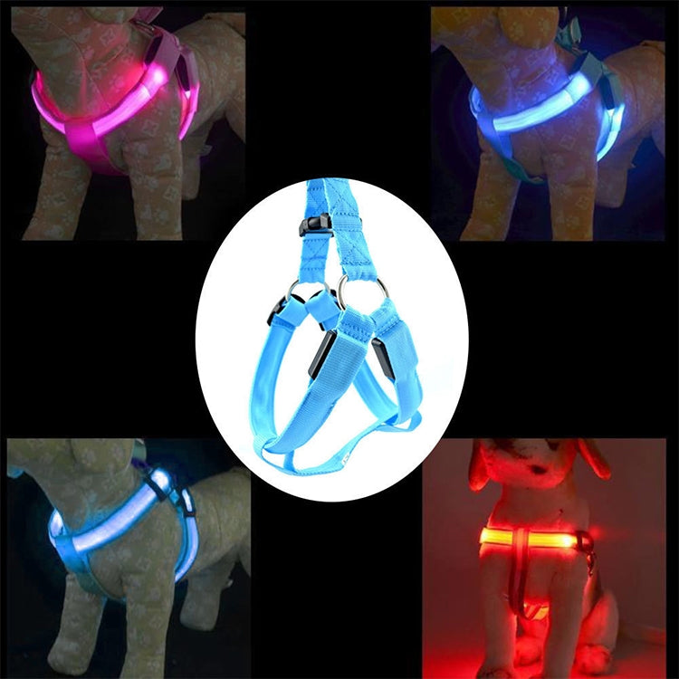Double Sided LED Light Pet Harness Nylon Cat Dog Chest Strap Leash, XS, S, M, L, XL