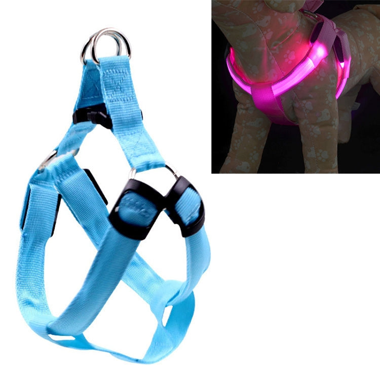 Double Sided LED Light Pet Harness Nylon Cat Dog Chest Strap Leash, XS, S, M, L, XL