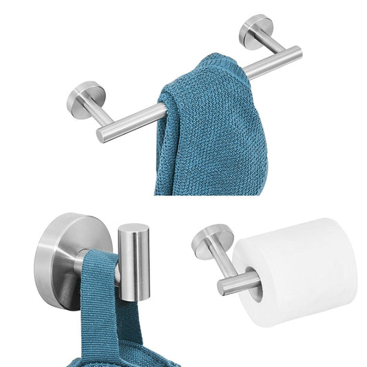 3 In 1 Matte 304 Stainless Steel Towel Bar Paper Towel Rack Hook Bathroom Accessories Bath Shower Set, Silver, Gold, Black
