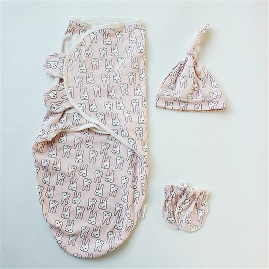 Spring  Summer Cotton Baby Infant Bags Towels Sleeping Bags Knitted Cloth Cap Set, S (50x70 CM), L (60x75 CM)