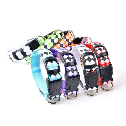Plaid Pattern Rechargeable LED Glow Light Leads Pet Dog Collar for Small Medium Dogs, S, M, L, XL
