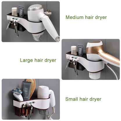 Hairdryer Hanger Free Punch Wall Mounted Bathroom Multi-function Toilet Storage Rack, Elegant Black, Rosy, Translucent, Elegant Blue