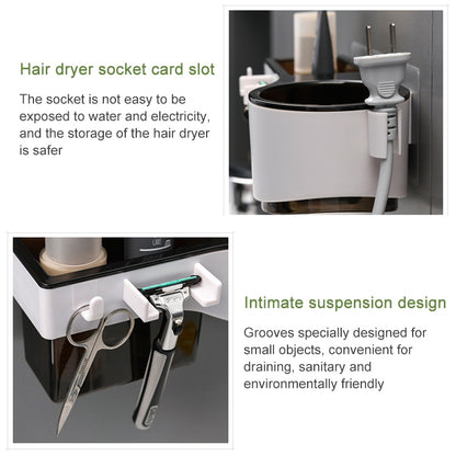 Hairdryer Hanger Free Punch Wall Mounted Bathroom Multi-function Toilet Storage Rack, Elegant Black, Rosy, Translucent, Elegant Blue