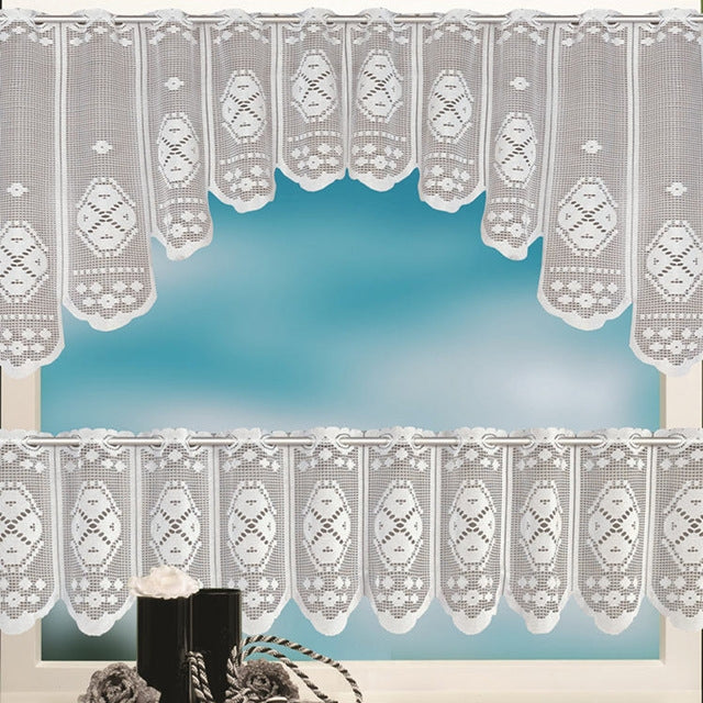 White Translucent Coffee Curtain Tulle Lace Sheer Warp Knitted Jacquard Curtains Bedroom Curtains, Lower Curtain, Upper Curtain, Upper And Lower Curtain