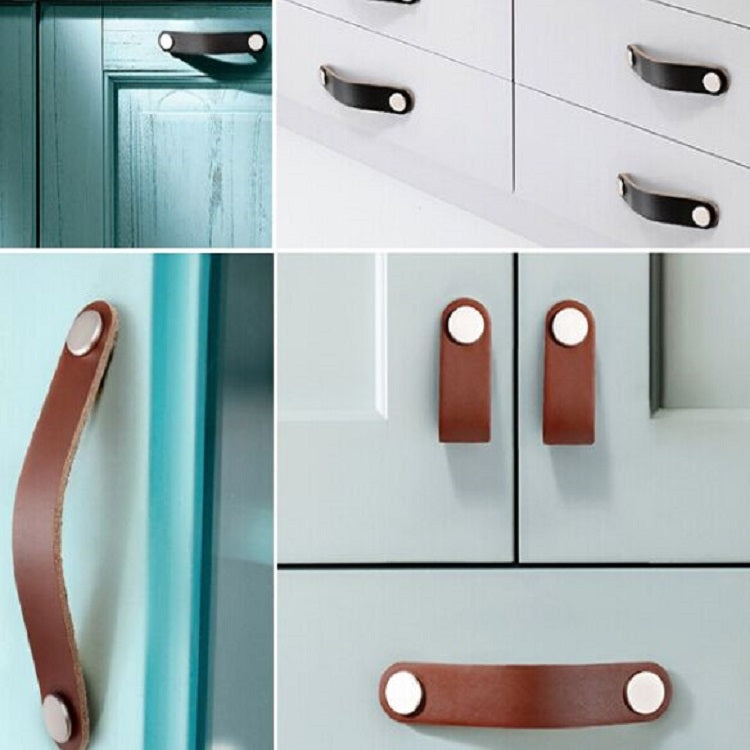 Kitchen Cabinet Wardrobe Leather Door Handle Drawer Pull, Black Single Hole, Black 96, Light Coffee 96, Black 128