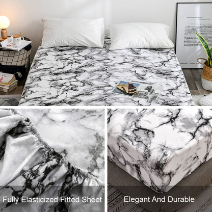 Marble Pattern Bed Dust Cover Mattress Protective Case Fitted Sheet Cover Bedclothes