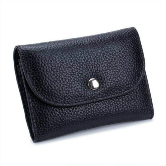 Short Mini Slim Top-grain Leather Wallet Card Bag Zip Coin Pocket, Black, Blue, Pink, Big Red, Gray