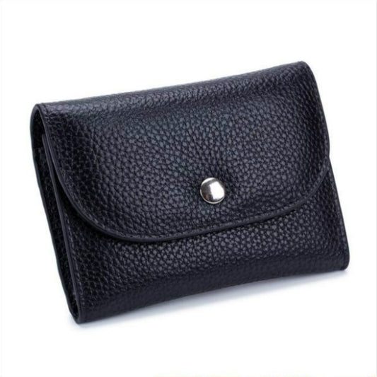 Short Mini Slim Top-grain Leather Wallet Card Bag Zip Coin Pocket, Black, Blue, Pink, Big Red, Gray