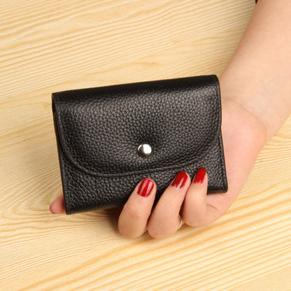 Short Mini Slim Top-grain Leather Wallet Card Bag Zip Coin Pocket, Black, Blue, Pink, Big Red, Gray