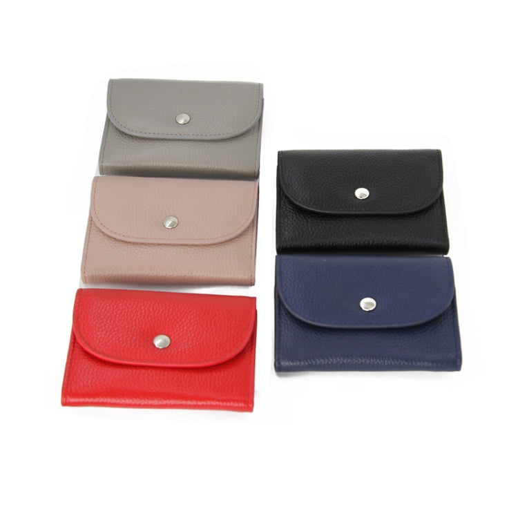 Short Mini Slim Top-grain Leather Wallet Card Bag Zip Coin Pocket, Black, Blue, Pink, Big Red, Gray
