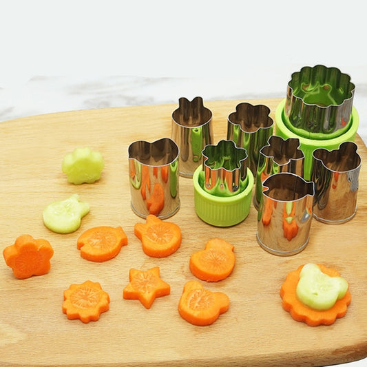 8 in 1 Stainless Steel Biscuit Mold Set Printing Vegetable Fruit Cutting Embossing Mold, 8 in 1(Green)