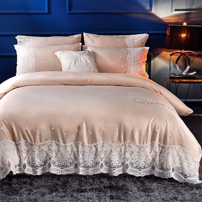 Silk Four-Piece Sheets Bed Sheet Double Nude Sleeping Quilt Cover Ice Silk Bedding, 2.0M Bed