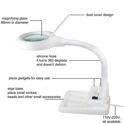 White LED Desk Lamp Desktop Magnifying Glass Work Lamp, US Plug, EU Plug, GB Plug