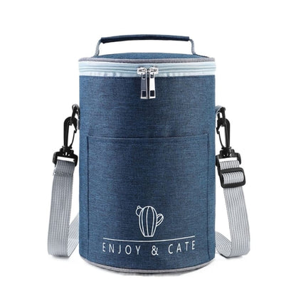 Round Lunch Bag Insulated Lunch Box Foldable & Portable Lunch Tote, L, M, S