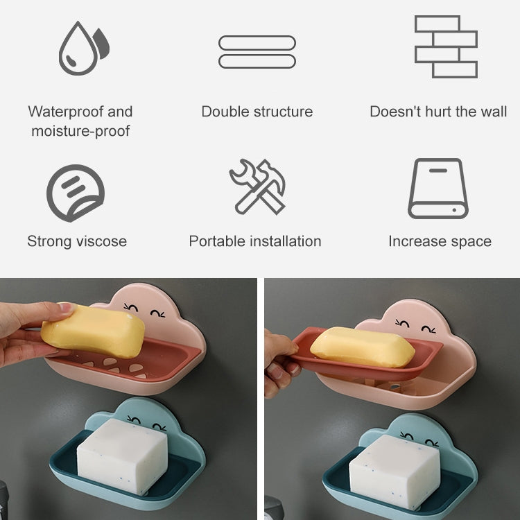 Cloud Soap Box Toilet Creative Wall-mounted Bathroom Toilet Free Punch Double-layer Drain Rack, White, Pink, Dark Blue, Light Blue