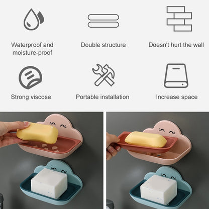 Cloud Soap Box Toilet Creative Wall-mounted Bathroom Toilet Free Punch Double-layer Drain Rack, White, Pink, Dark Blue, Light Blue