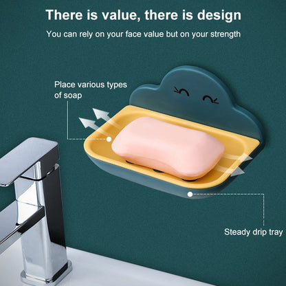 Cloud Soap Box Toilet Creative Wall-mounted Bathroom Toilet Free Punch Double-layer Drain Rack, White, Pink, Dark Blue, Light Blue