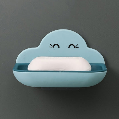 Cloud Soap Box Toilet Creative Wall-mounted Bathroom Toilet Free Punch Double-layer Drain Rack, White, Pink, Dark Blue, Light Blue
