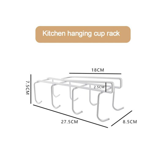 Hanging Nail-free Partition Cup Holder Creative Kitchen Supplies Storage Rack, 8 Hooks