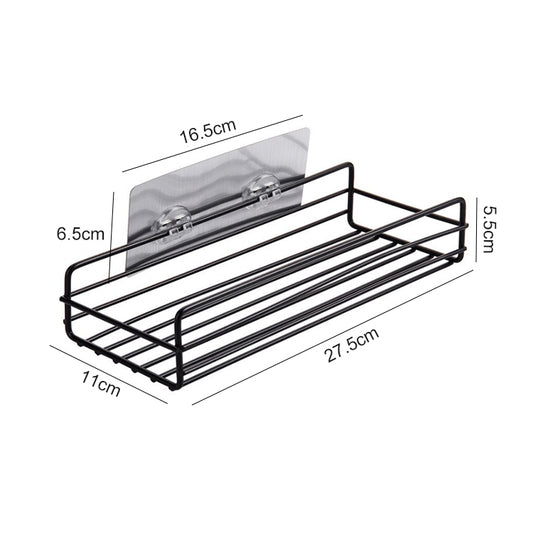 Wrought Iron Bathroom Shelf Wall Mounted Free Punch Toilet Rack, Square (Black)